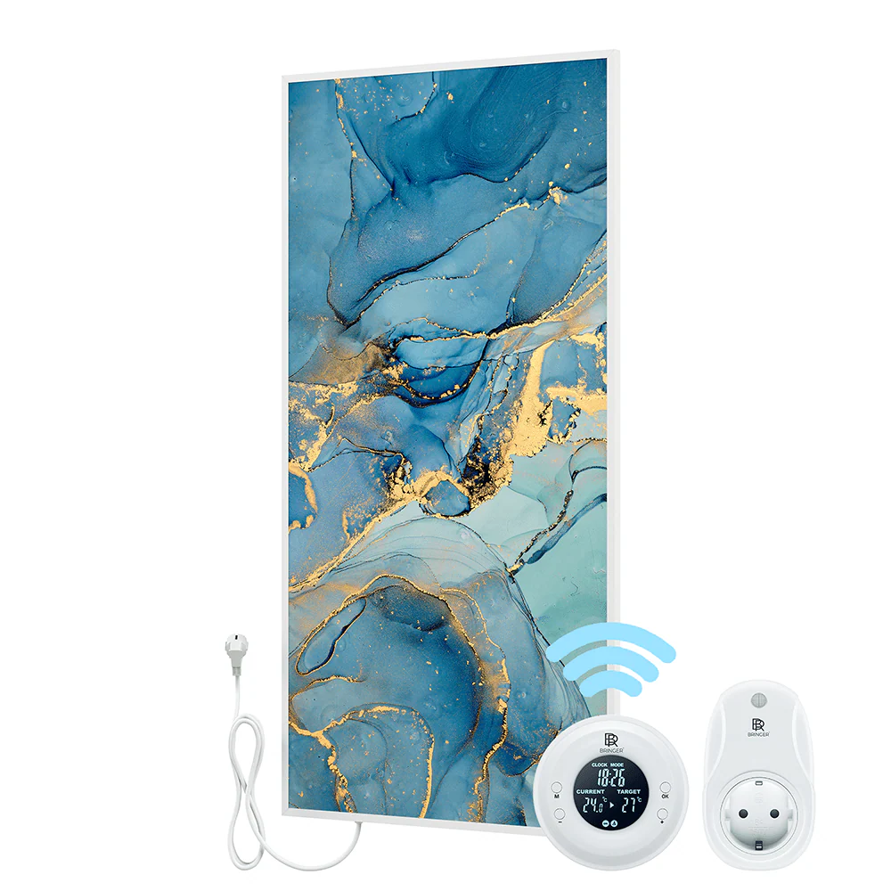 Bringer® Bild Infrarotheizung mit Rahmen - Fluid Art Marmor Optik, blau - Image 11