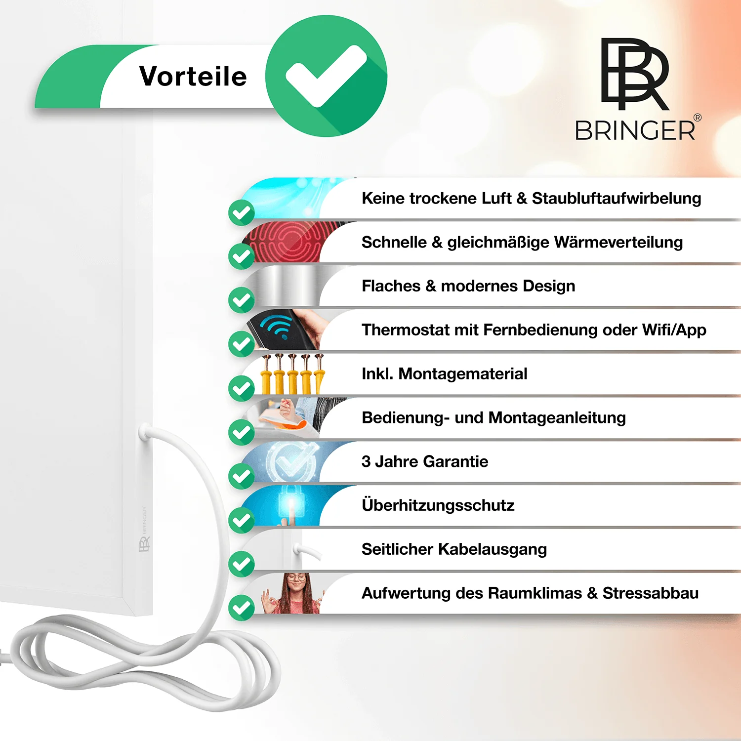 Bringer® Bild Infrarotheizung mit Rahmen - Fluid Art Marmor Optik, blau - Image 3